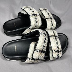 Anine Bing Sid Sandals Size 40 (US 9.5-10) Straps Beige Plaid Boucle Tweed Adj